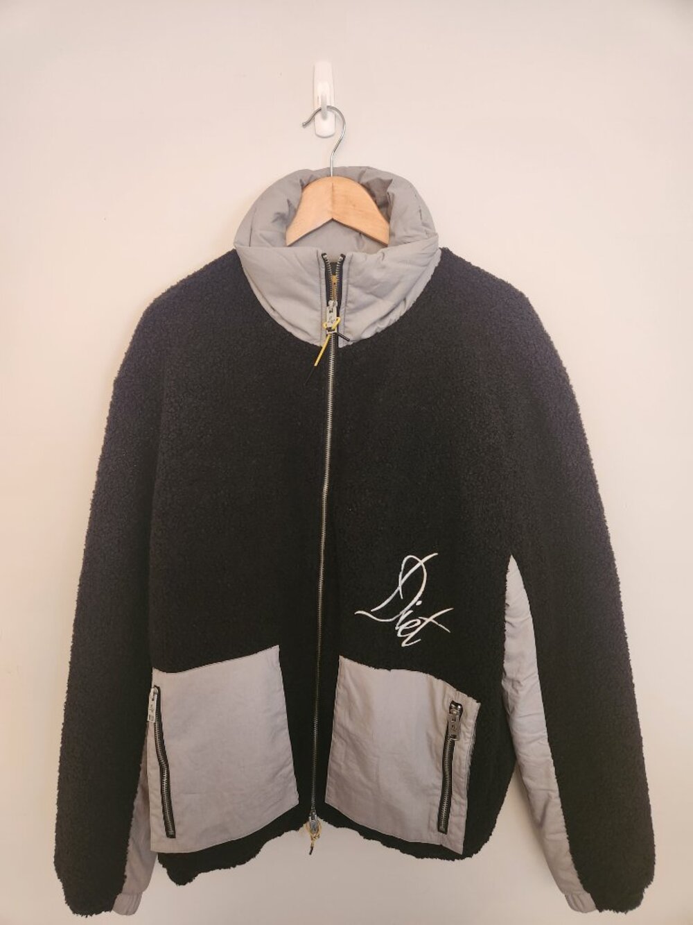 Diet Starts Monday Sherpa Fleece Utility Jacket Black Grey Size XL